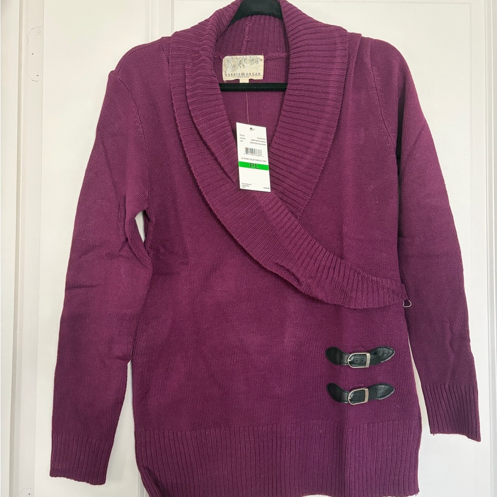 Macy’s Debbie Morgan Purple Sweater w/ Buckle Detail | petite large